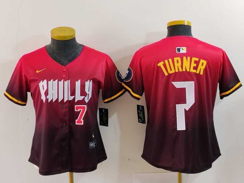 Womens Philadelphia Phillies #7 Trea Turner Number Red 2024 City Connect Limited Jerseys